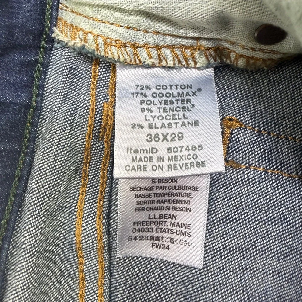 LL Bean BeanFlex Standard Athletic Jeans 36x29 Dark Wash CoolMax Stretch 507485